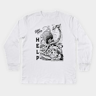 A man is held by an octopus in a nautical scene reminiscent of 20,000 leagues under the sea Kids Long Sleeve T-Shirt